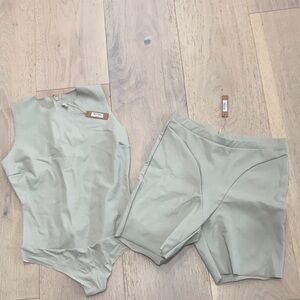 SKIMS Tan Bodysuit and Shorts Set